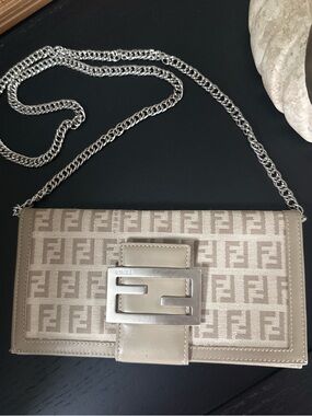 Fendi Beige FF Logo Chain Wallet-on-Chain